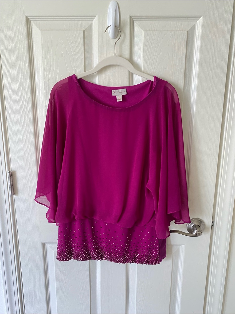 Y2K Magenta Beaded Chiffon Evening Blouse